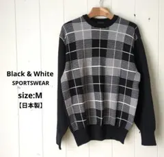 Black & White スポーツウェア チェック柄 クルーネック ニット Mのサムネイル