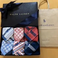【新品未使用品】Ralph Lauren ハンカチ 6枚セット　箱　リボン　袋付
