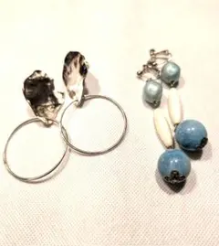 大ぶりイヤリングセット　シルバーと青と白のビーズ　まとめ売り