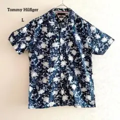 トミー ヒルフィガー 花柄 半袖 シャツ コットン100% ネイビー 花柄 L