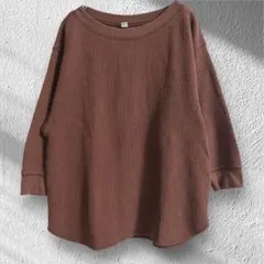 ユニクロ　ワッフルクルーネックT 7分袖　カットソー M ブラウン M