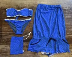 バンドゥビキニ　4点セット　ブルーにドット柄