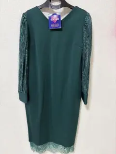 パーティードレス　お呼ばれドレス　Vネック レーススリーブ ワンピース