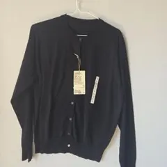 無印良品　UVカット　強撚コットンクルーネックカーディガン婦人/Lサイズ/黒
