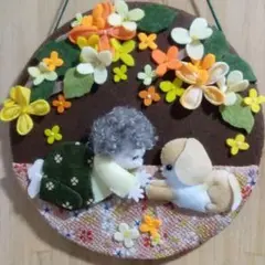 ④キンモクセイとあっぷっぷリース　フェルトちりめん　ハンドメイド