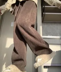 ヘリンボーン柄コーデュロイワイドイージーパンツ