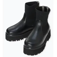 【未使用】la farfa ラウンド厚底ニットブーツ ブラック L