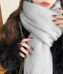 moment+ ボリュームフリンジマフラー グレー