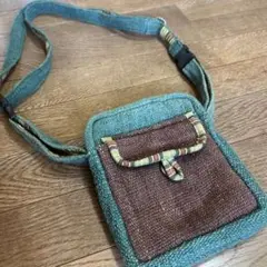 手織りボディバッグ 青緑と茶色