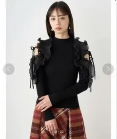 snidel スナイデル プリーツフリルドッキングニットプルオーバー ブラック