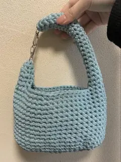 ハンドバッグ トートバッグ 水色 キラキラ 編み物 ハンドメイド