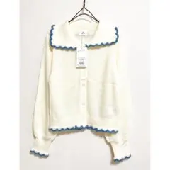 merry jenny 新品 ホワイト バイカラースカラップニットカーディガン