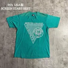 90'sUSA製カレッジT MERCED COLLEGEターコイズ ヴィンテージ