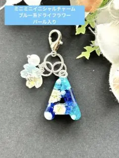 M ミニミニ イニシャル チャーム ブルー＆ドライフラワー レジン