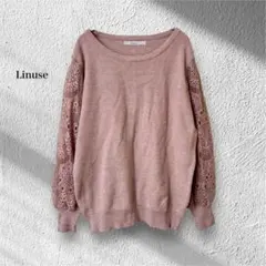 Linuse【M】レーススリーブニット プルオーバー ガーリー クルーネック