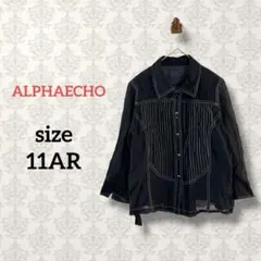 ALPHAECHO【11AR】シルク混シアーシャツ ブラック 透け感 黒 絹