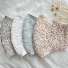 ハンドメイド布マスク　コットンレース花柄　4枚セット