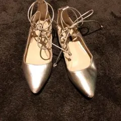Zara Basic ゴールドレースアップフラットシューズ23.5cm/24cm