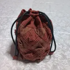 ハンドメイド　巾着袋　先染め　オリジナル１点物　和洋小物