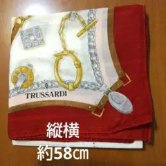 TRUSSARDI ハンカチ レッド ホワイト チェーン柄