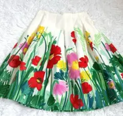 極美品✨エムズグレイシー　フレアスカート　膝丈　花柄　日本製　38サイズ