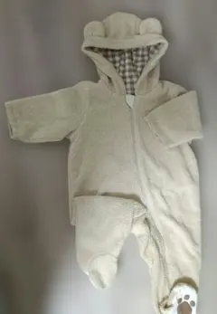 ベージュ肉球デザイン長袖ロンパース