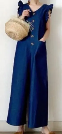 ネイビー フリル付き オールインワン