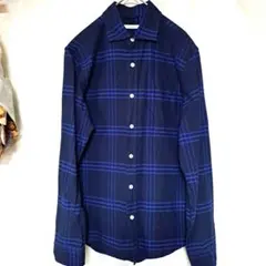 メンズネイビーと青のチェック柄長袖シャツＭサイズ