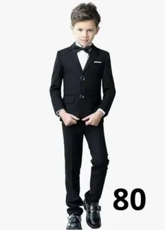 80　ベビー フォーマル　スーツ ベスト 5点セットYuanlu　黒 男の子