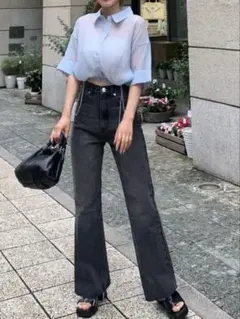 フリンジヘムセミフレアデニムパンツ[cu166]