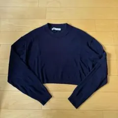 ZARA ネイビー クロップドニット Mサイズ