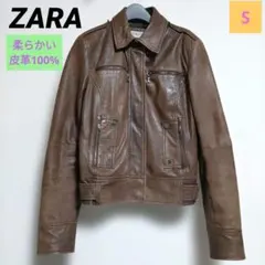 バーゲン✔ZARA クロップ丈 ラムレザー ライダースジャケット 銀ボタン