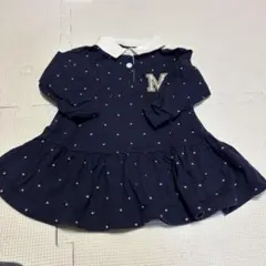 ネイビー ドット柄 ポロワンピース