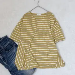 u12【ザショップティーケー】ボーダー半袖カットソー　ドルマンTシャツ