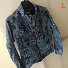 週末限定値下げ！デニムジャケット ケミカルウォッシュ スタンドカラー　寅壱　Ｌのサムネイル