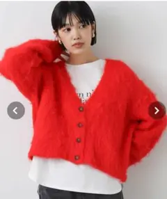 赤 モヘア風 カーディガン 長袖