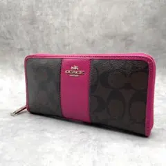 COACH コーチ 長財布 シグネチャー ピンク ラウンドジップ