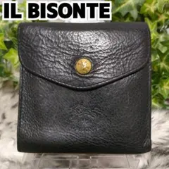 イルビゾンテ 2つ折り財布 ブラック レザー IL BISONTE 財布 黒牛革のサムネイル