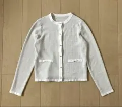 クチュールブローチ ラメツイード ニットカーディガン M 白