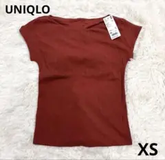 ユニクロ　リブボートネックフレンチスリーブブラT XSサイズ　オレンジ