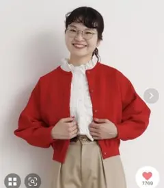 AMOSSAミラノリブ　BIGパフスリーブカーディガンのサムネイル