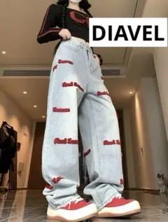 DIAVEL パイル刺繍ワイドデニム M