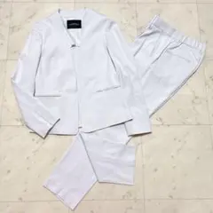 グリーンレーベルリラクシング スーツパンツセットアップ ノーカラー ブルー