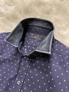 DIESEL デザインシャツ 襟デニム切替 ネイビー M【極美品】
