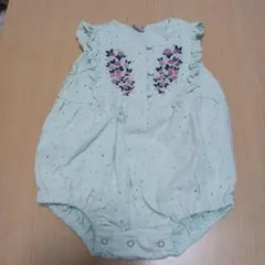petit main 薄緑 刺繍ロンパース 80サイズ