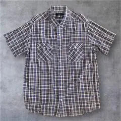 00's vintage チェック 半袖 ワークシャツ 紫 5L アメカジ 夏服