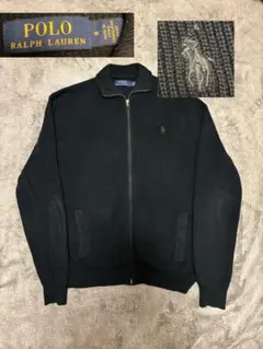 ポロラルフローレン ドライバーズニット 黒 刺繍ロゴ コットン M
