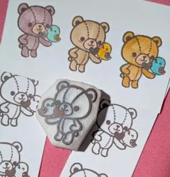 消しゴムはんこ ハンドメイド ほぼ日手帳 スタンプ ステッチくま 小鳥