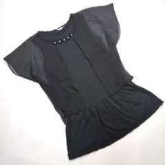 インゲボルグ　黒　花モチ―フ使い　チュニックカットソー