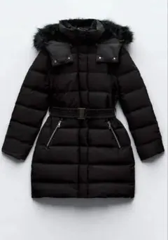 ZARA フェイクファーフーデッドダウン パフジャケット ダウン コート ベルト